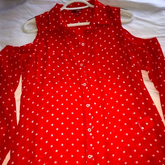 🌟Host Pick🌟 Bongo Sheer Cold Shoulder Red and White Polka Dot - Picture 5 of 11